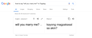 Tagalog Google Translate screenshot