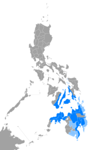Map of the Philippines that indicates where Bisaya is spoken